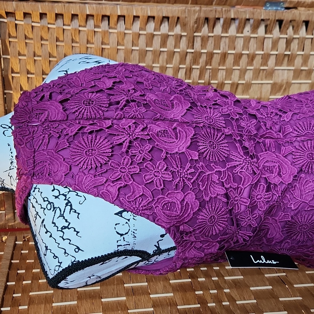 LULUS Wedding Graduation Special Ocassion Love Poem Magenta Lace Mini Dress - Picture 3 of 8